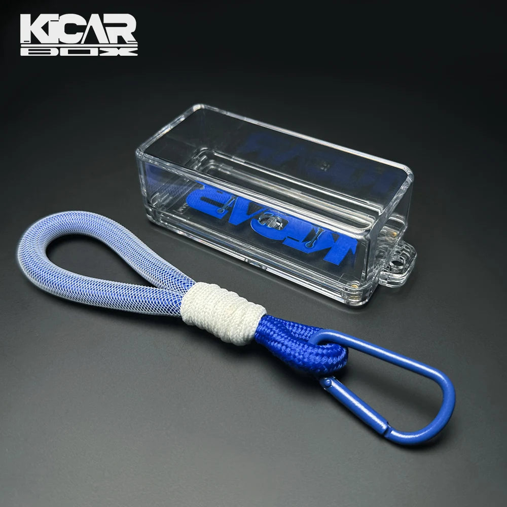 KicarBox Pocket Case: clear acrylic 1:64 diecast display case with blue lanyard and carabiner clip