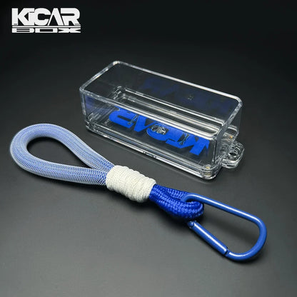 KicarBox Pocket Case: transparente Acryl-Vitrine für 1:64-Modellautos mit blauem Lanyard und Karabiner